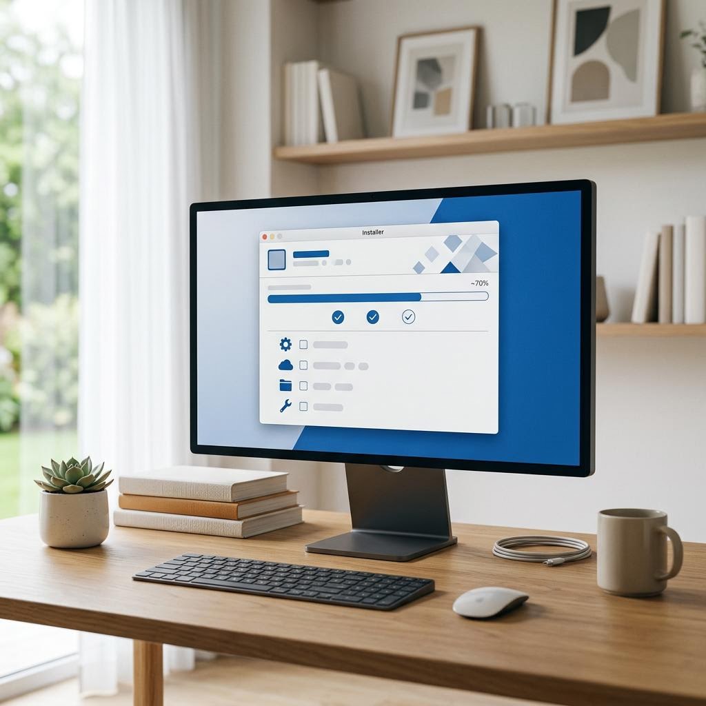 A laptop screen showing a printer driver installation wizard at the connection type selection step