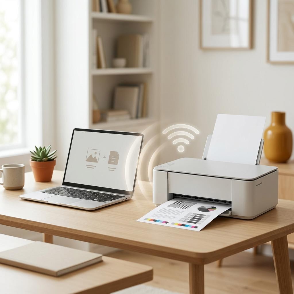 A Mac printer list showing a printer labelled as an AirPrint device, indicating no separate driver is needed