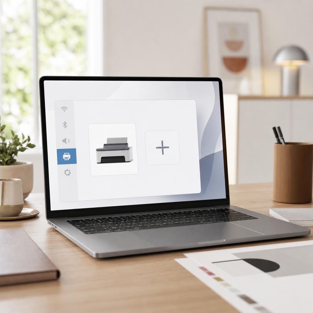 The Windows Printers & scanners settings screen with the Add device button highlighted and a printer being detected